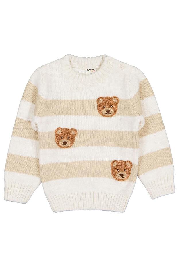 Teddy Bear Embroidered Sweater for 6-18 Months - Ecru 9-12 Months