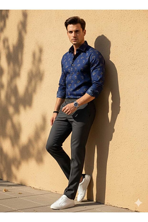 Triangle Detailed Long Sleeve Men's Shirt