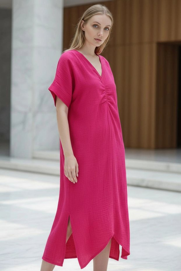 Dora Yaldizli Muslin Dress / Fuchsia