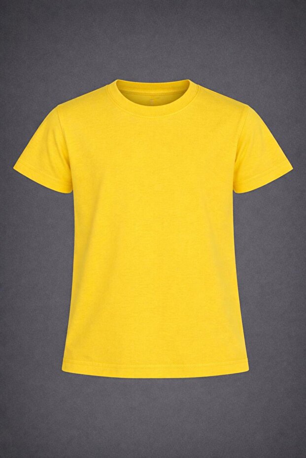 Boy-Girl Yellow Solid Color Round Neck T-Shirt