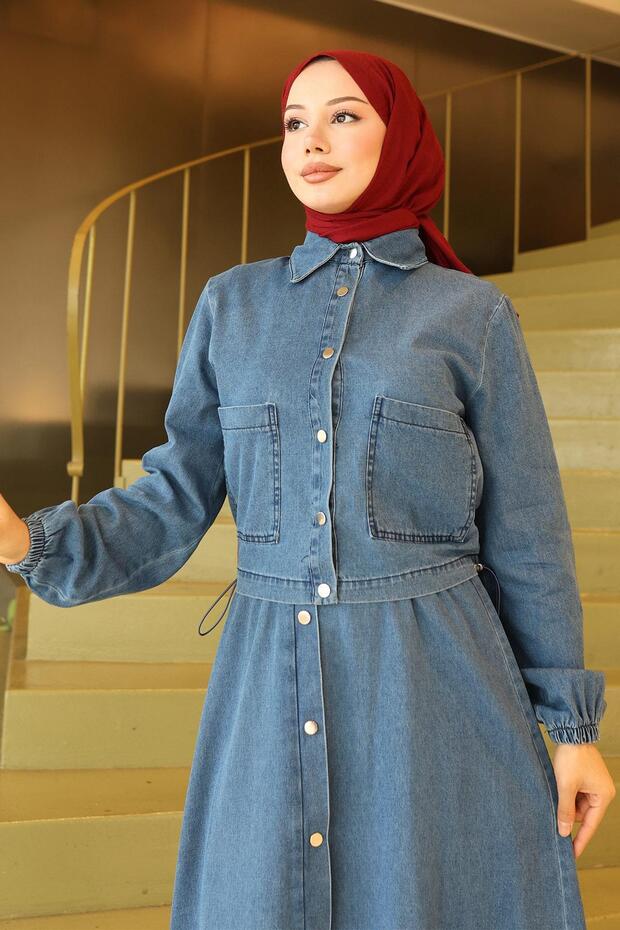 Buttoned Jacket Denim Suit Light Blue 19281 - 2
