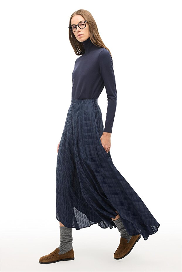 Lacivert Midi Etek - 2