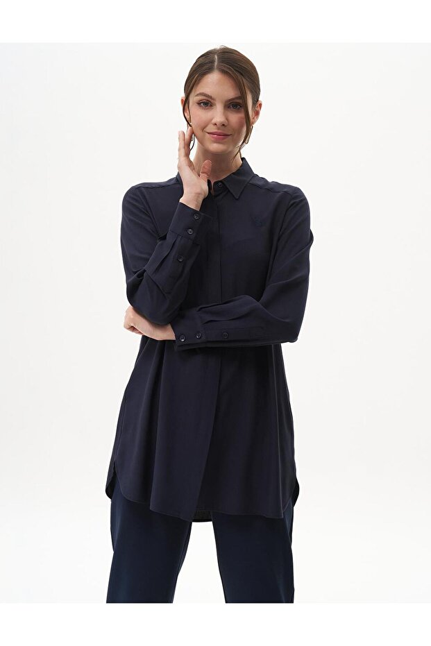 %100 Viskon Basic Tunik Lacivert 21519 - 2