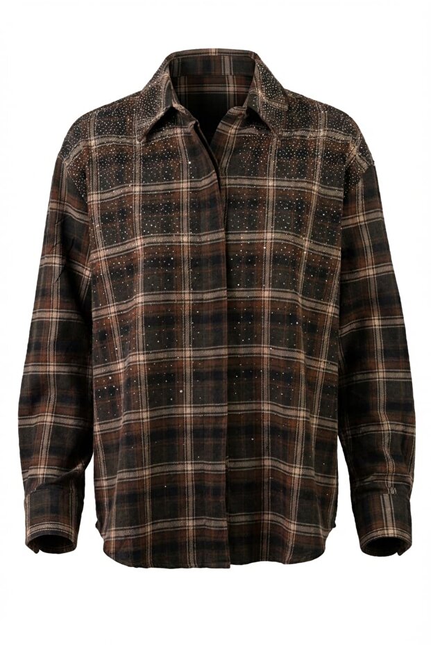 Taş İşlemeli Ekose Gömlek - 2