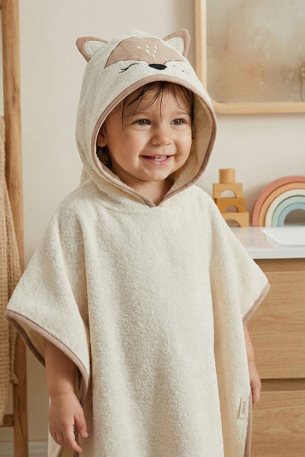 100% Cotton Baby & Kids Poncho Bath and Beach Towel with Hooded Embroidered Figures