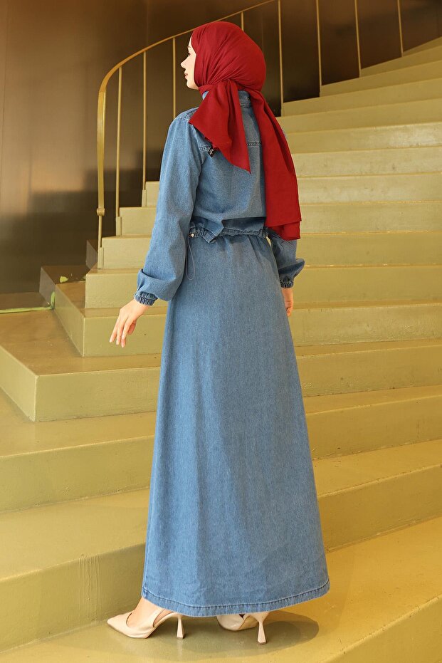 Buttoned Jacket Denim Suit Light Blue 19281 - 4