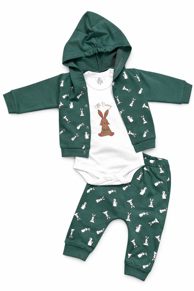 Little Bunny Emerald Green Hooded 3-Piece Newborn Baby Hospital Discharge Set