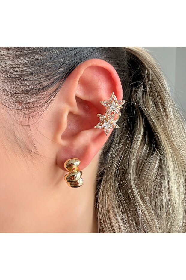 Çift Yıldızlı Taşlı Earcuff - 1