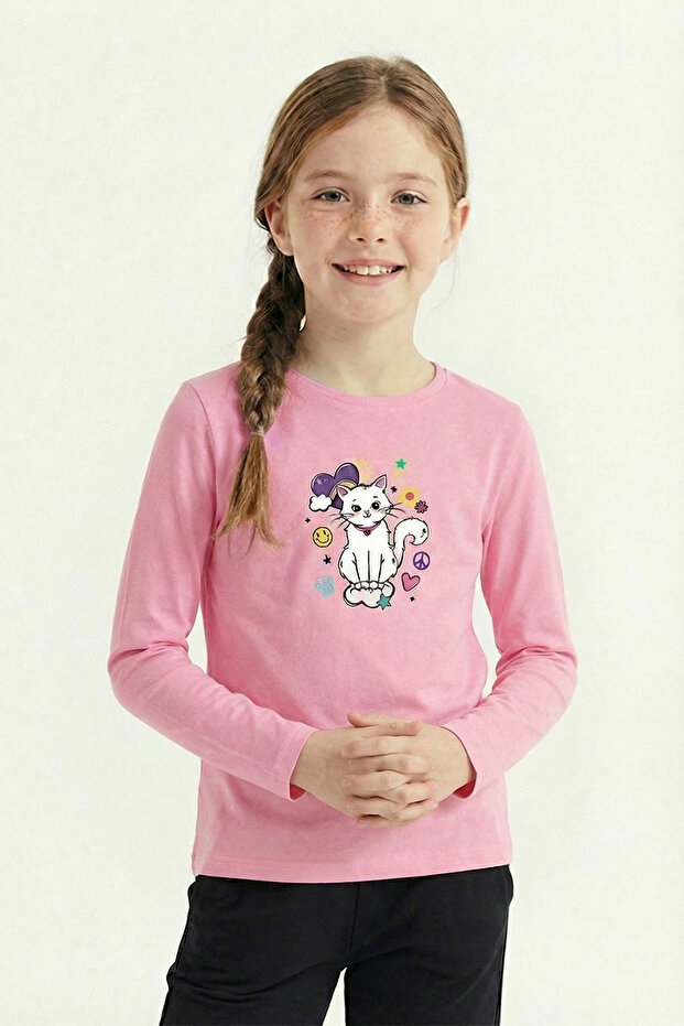 Printed Long Sleeve Girls' T-Shirt B7