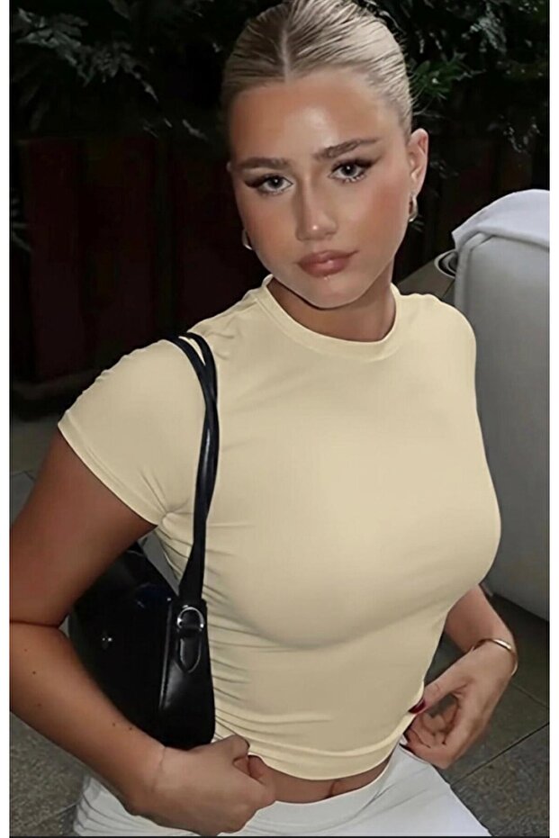 Kadın Sarı Bisiklet Yaka Basic Bluz BE372 - 1