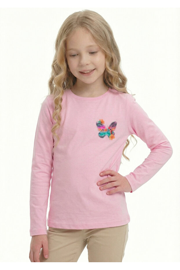 Printed Long Sleeve Girls' T-Shirt B12