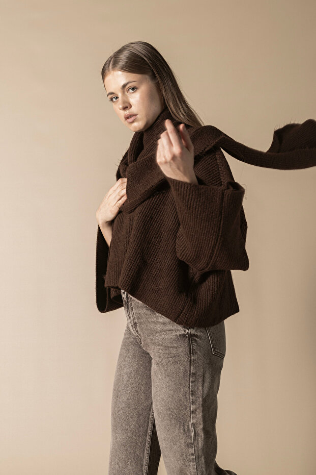 Tricot Sweater with Shawl Detail