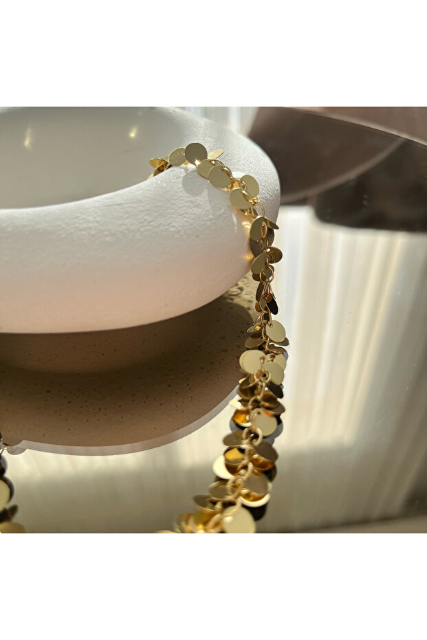 Çoklu Pullu Sallantılı Gold Kolye - 7