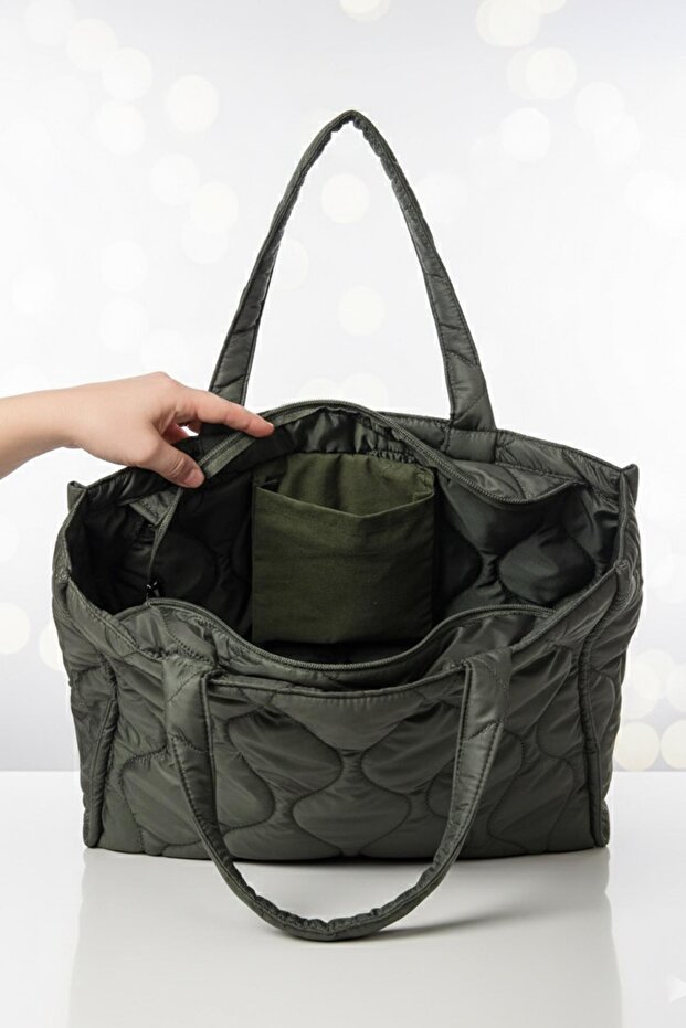Yeşil Kapitone Çanta - Puffer Bag - 4