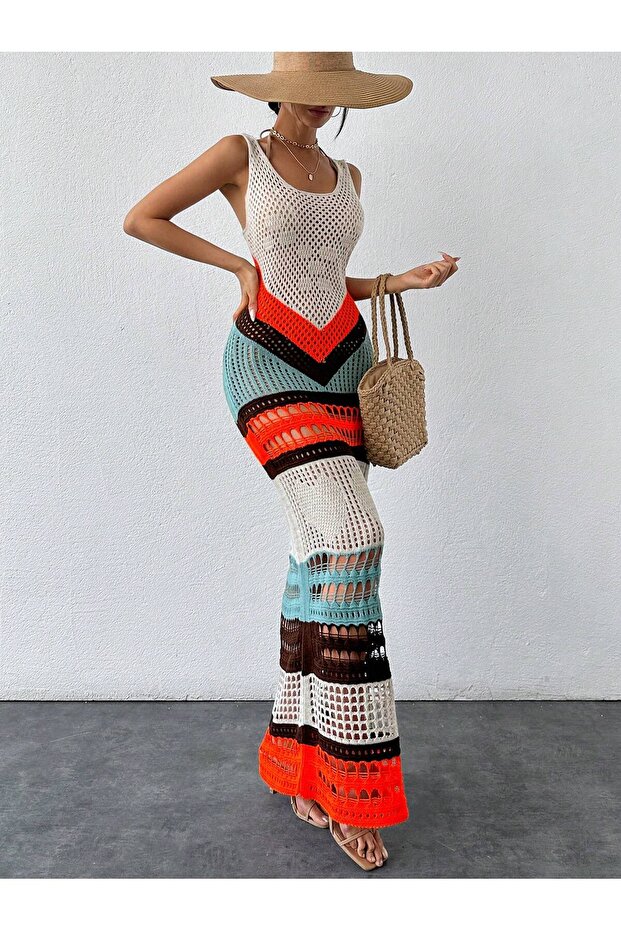 kadın örgü file elbise - 3