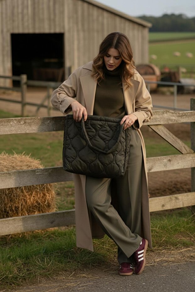 Yeşil Kapitone Çanta - Puffer Bag - 7