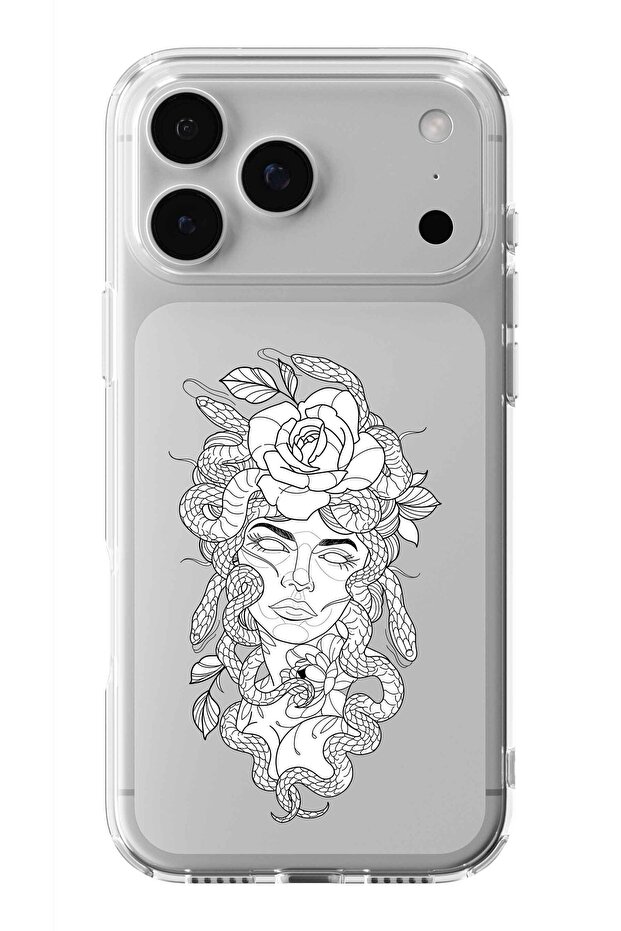 حافظة شفافة مطبوعة بتصميم ميدوسا متوافقة مع آيفون 17 برو - 1