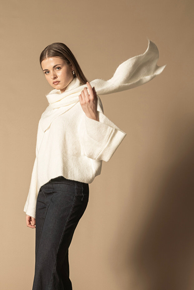 Tricot Sweater with Shawl Detail