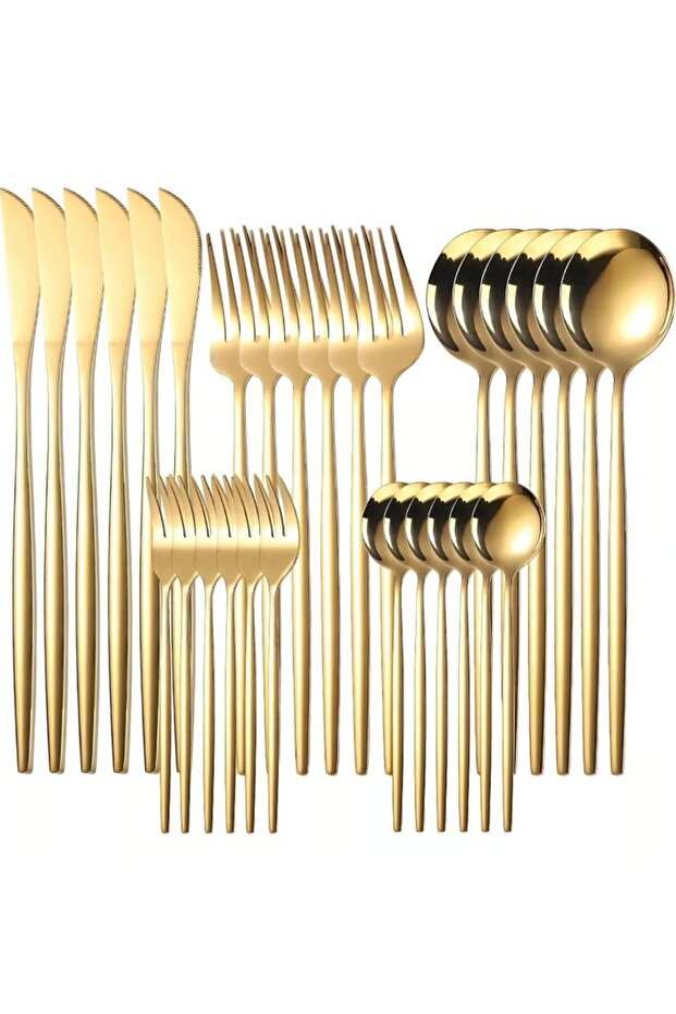 316 Stainless Steel 30 Piece 6-Person Fork Spoon Knife Set Gold Color
