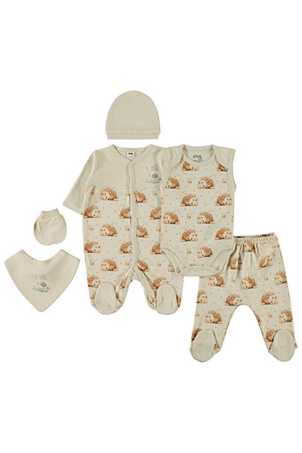 Baby Girl 6-Piece Bodysuit Sets - Beige