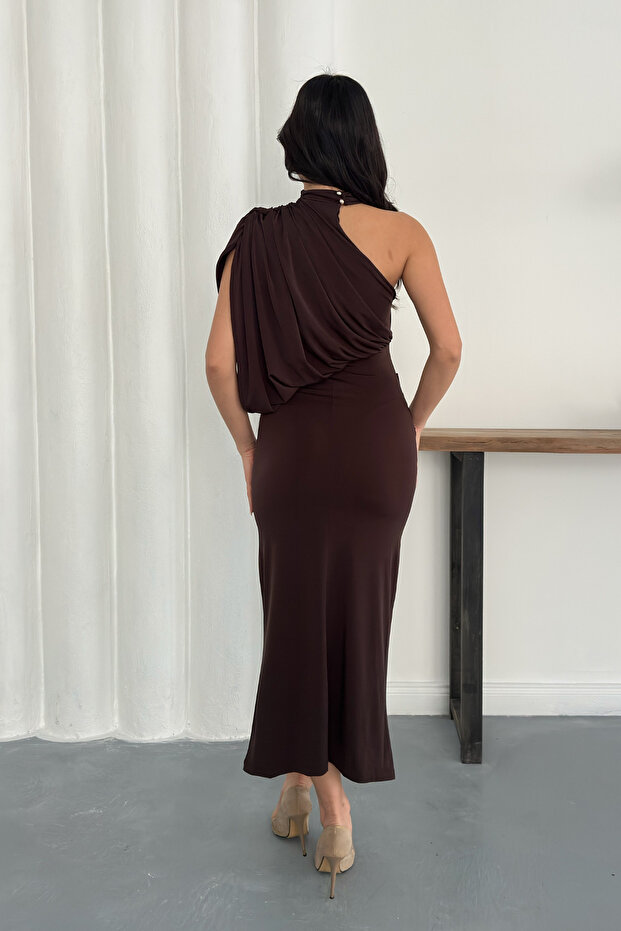 Rochie lungă, elegantă, drapată, cu un singur umăr - 8