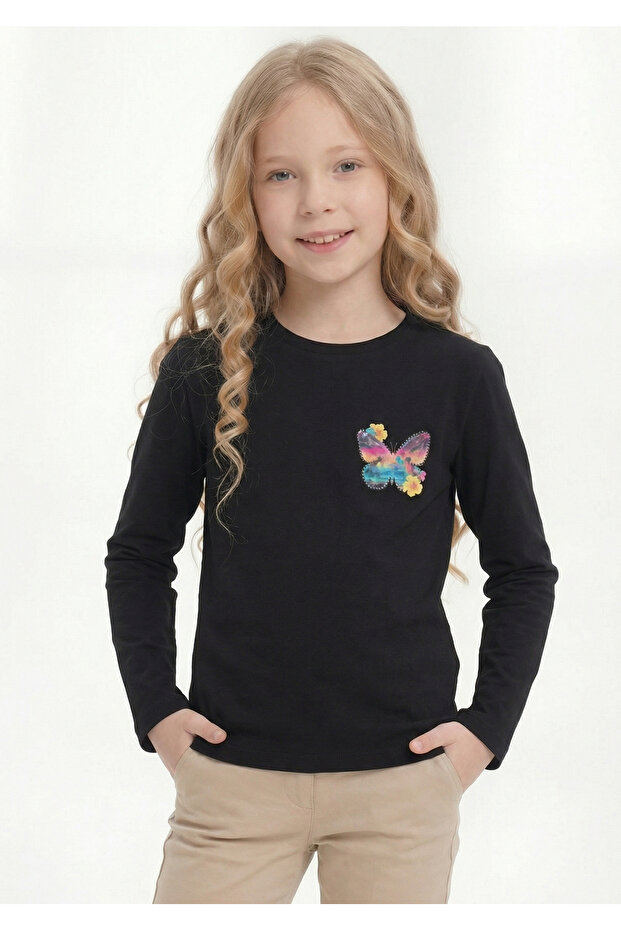 Printed Long Sleeve Girls' T-Shirt B12