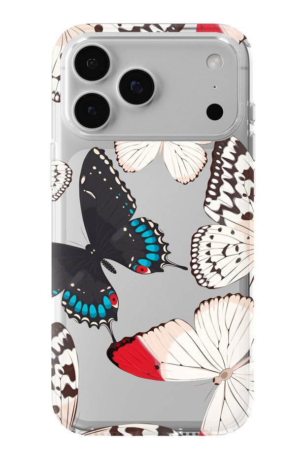 iPhone 17 Pro Max Compatible Colorful Butterflies Design Printed Transparent Case