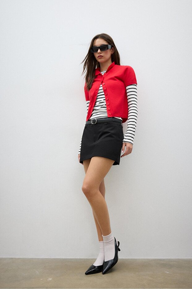 Kemerli mini şort etek - 2