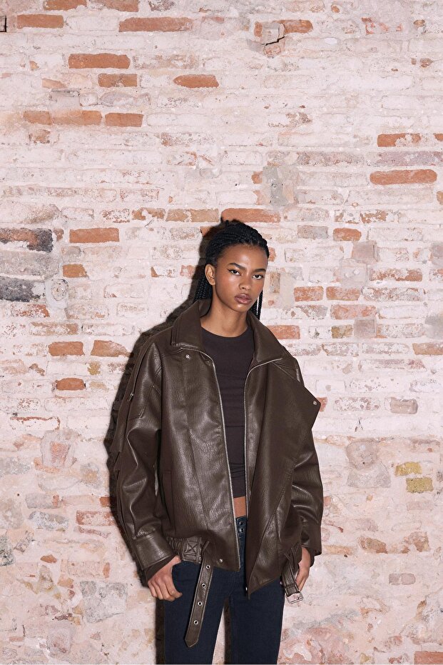 Oversize suni deri ceket - 3