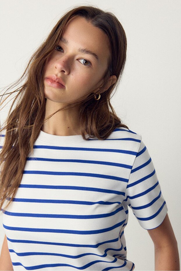 Çizgili, heavy weight, regular fit basic tişört - 4