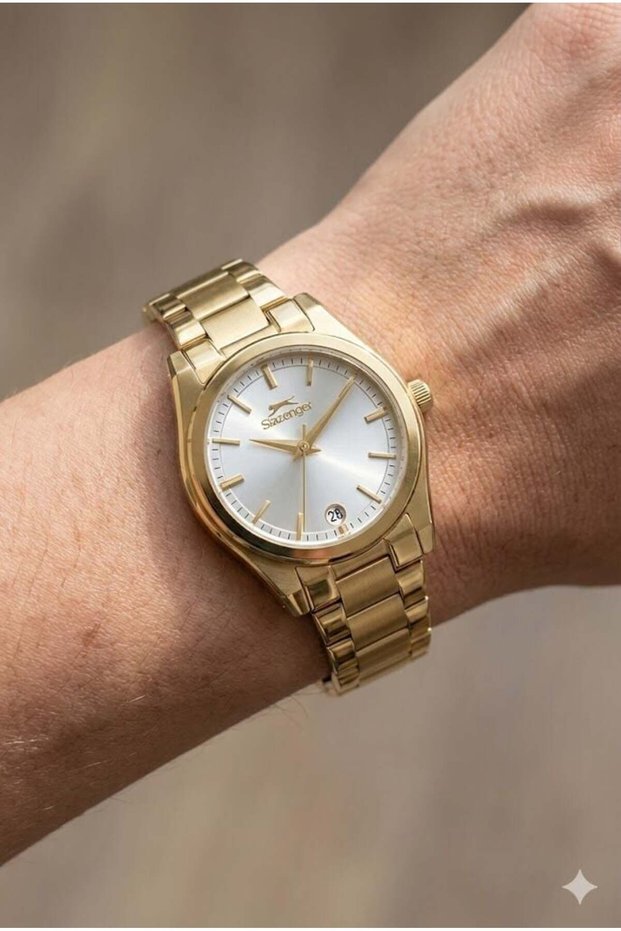 32mm Steel Case Gold Color Band Silver Dial Women's Wristwatch