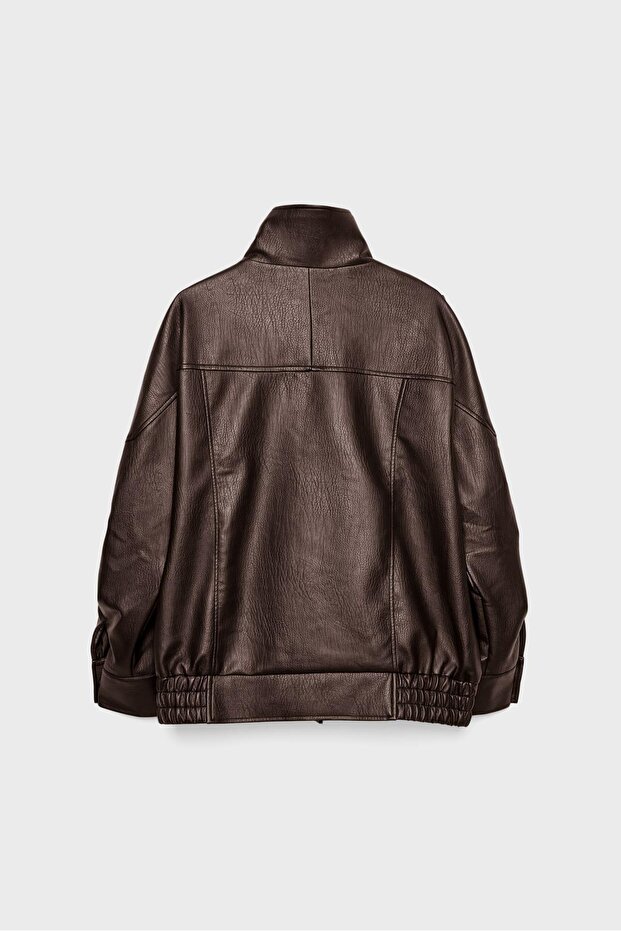 Oversize suni deri ceket - 7