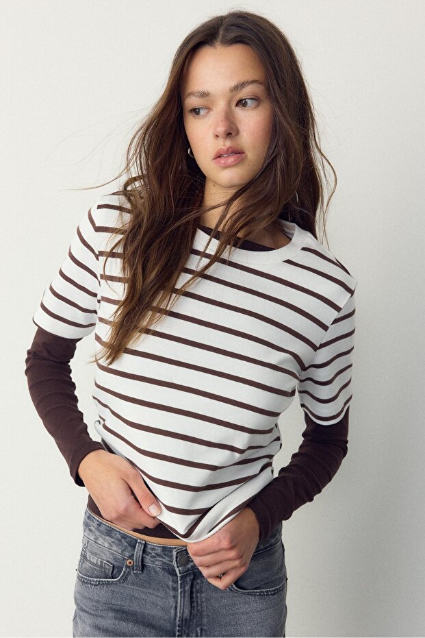 Çizgili, heavy weight, regular fit basic tişört - 3