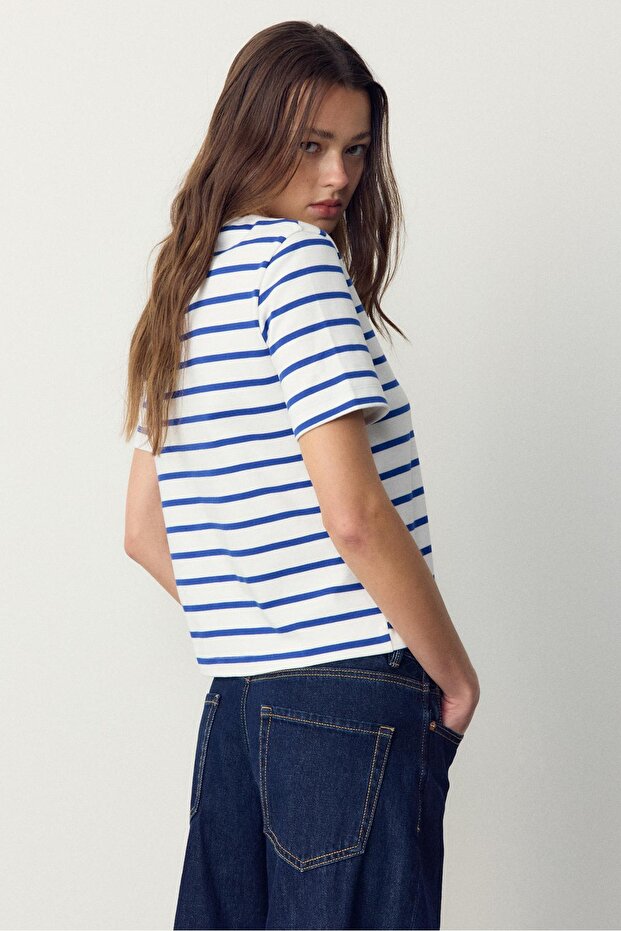 Çizgili, heavy weight, regular fit basic tişört - 5