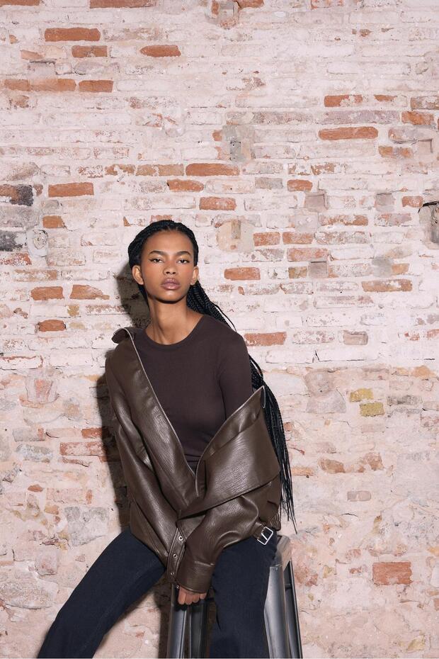 Oversize suni deri ceket - 4