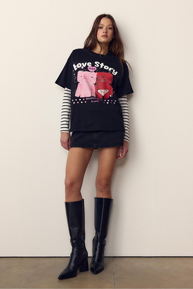 Oversize baskılı t-shirt - 2