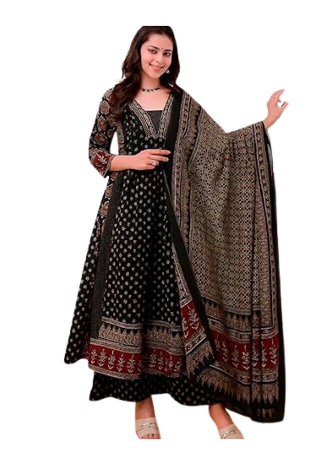 Black Cotton Blend Anarkali Kurta Bottom - ALV2117 | Black