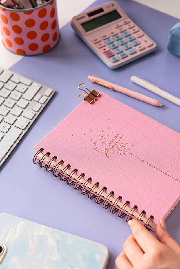 A5 Spiral Linen Hard Cover Timeless Planner Agenda | Weekly and Monthly Planning – Candy Pink
