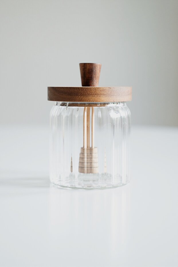 Acacia Striped Glass Honey Jar