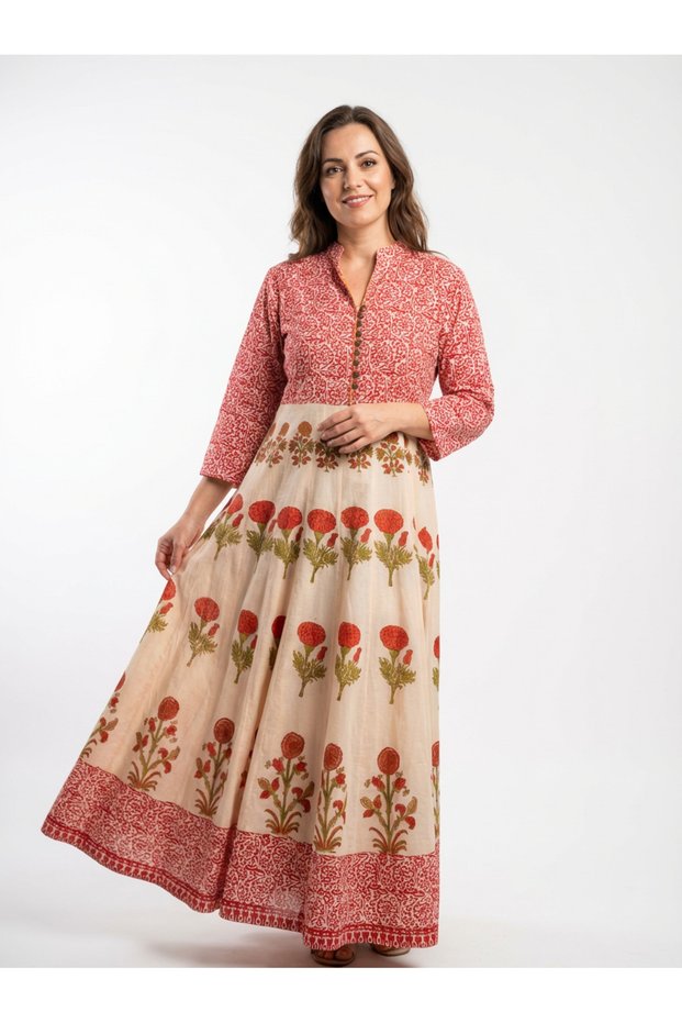 Rochie din bumbac imprimat manual
