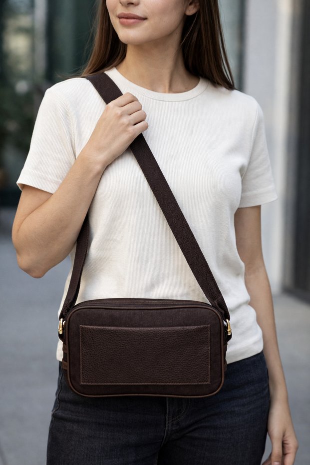 Women's Canvas Mini Crossbody Shoulder Bag with Leather Detail | Daily Use Stylish Model 25X14 cm