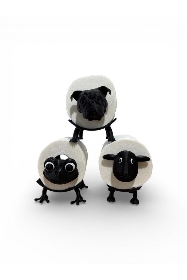 Bulldog, Sheep and Frog Themed Toilet Paper Holder Set