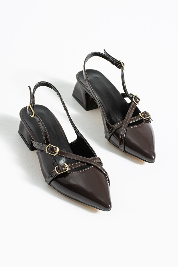 Women's Brown Short Block Heeled Shoes