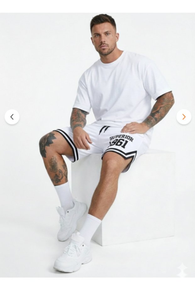 Superior 1961 Printed Men's White Basketball Shorts - Retro Style Non-Grid Comfortable Fit Sports Shorts