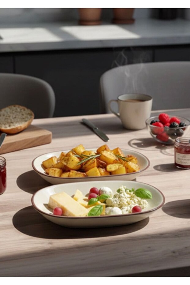 Modern Porcelain 25 cm Serving Presentation Plates Set of 2 Presentation Plates for Breakfast and Presentation