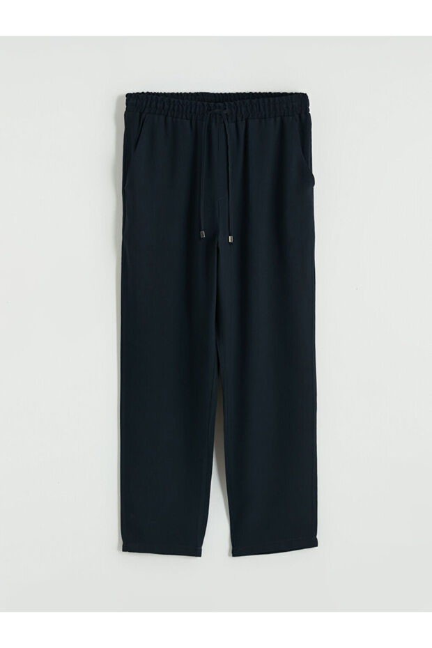 Navy Blue Elastic Waist Loose Fit Women's Trousers
