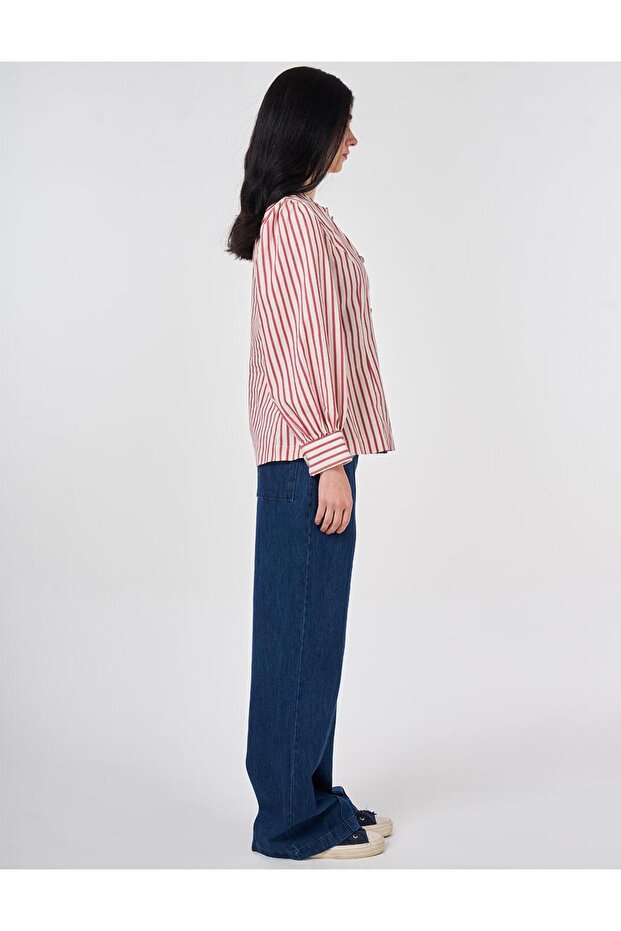 تونيك قطني بأزرار لامعة ياقوتية اللون - 6