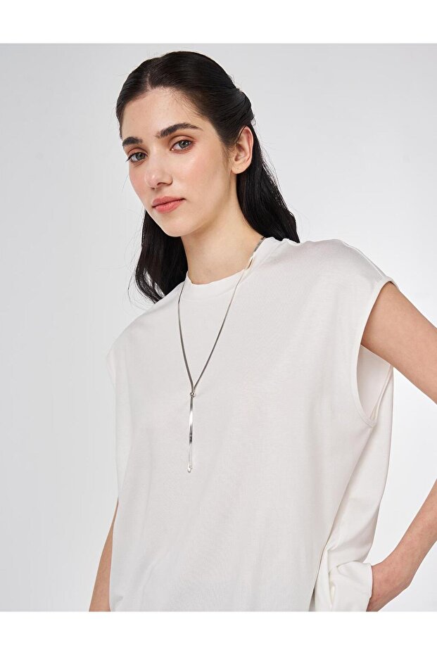 Sıfır Kol Örme Bluz Ekru - 7