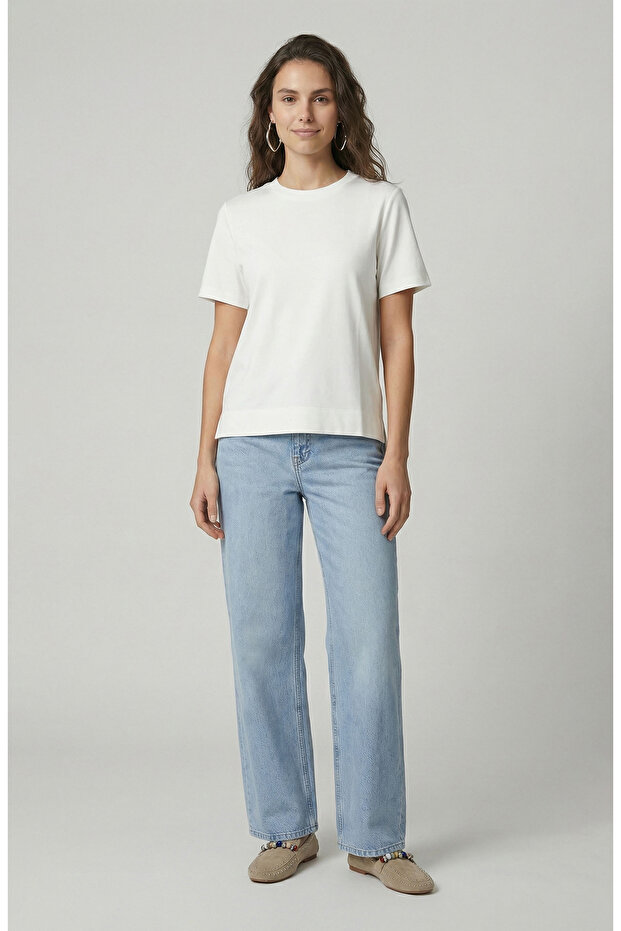 Beyaz Basic Bisiklet Yaka Tshirt - 2