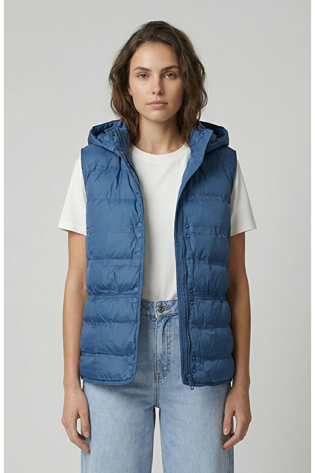 Mavi Dik Yaka Caual Yelek - 1